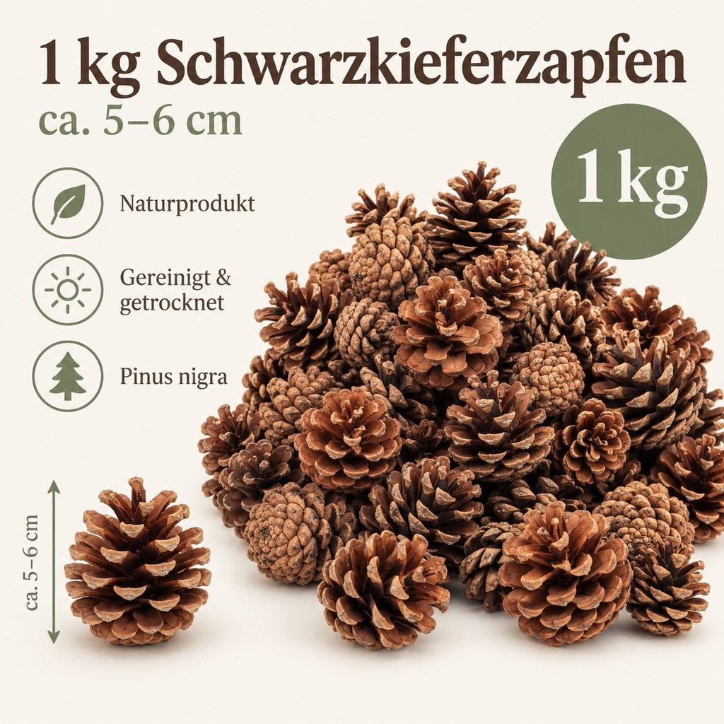 Tannenzapfen 1 kg, ca. 50-70 Stück, 5-6 cm, Pinus nigra, Naturdeko – Maße