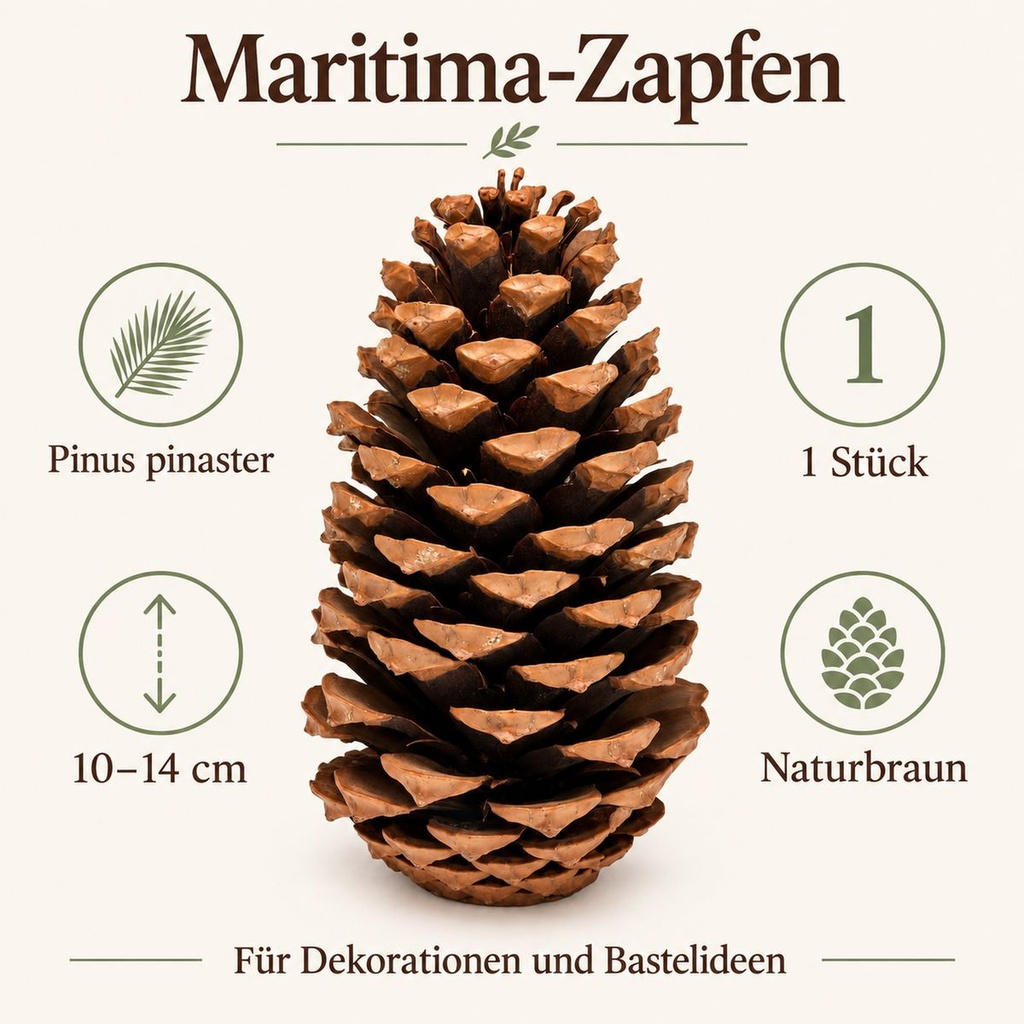 Maritima Zapfen 10-14 cm, 1 Stück, Pinus pinaster, naturbelassen – Eigenschaften
