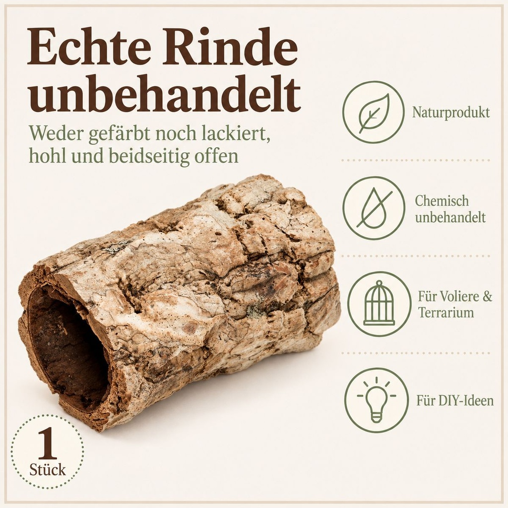 Hohle Korkröhre aus unbehandelter Rinde der Korkeiche: weder gefärbt noch lackiert, beidseitig offen, leicht und formstabil