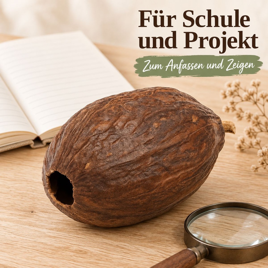 Kakaoschote getrocknet 10-15 cm, 1 Stück, Kakaofrucht ohne Bohnen – Anwendung 2