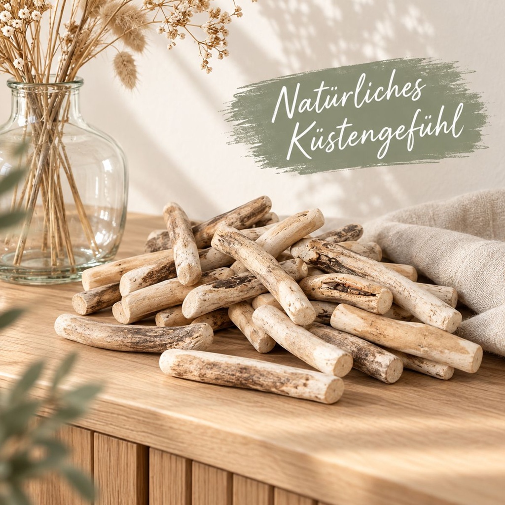Treibholz getrommelt 1 kg, ca. 50-70 Stück, 12-15 cm, Schwemmholz – Wohnszene