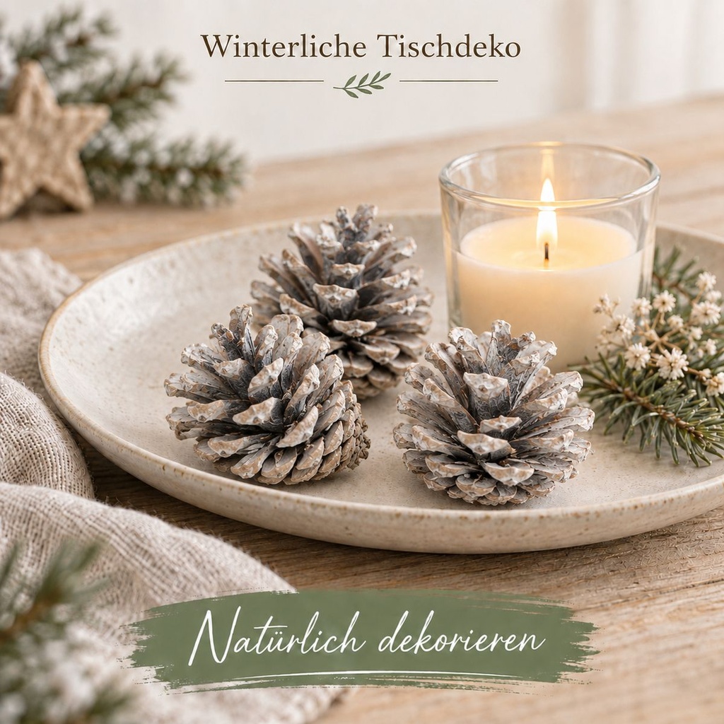 Tannenzapfen weiß 1 kg, ca. 50 Stück, 5-6 cm, Pinus nigra, gekalkt – Anwendung 1