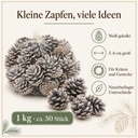 Tannenzapfen weiß 1 kg, ca. 50 Stück, 5-6 cm, Pinus nigra, gekalkt – Eigenschaften