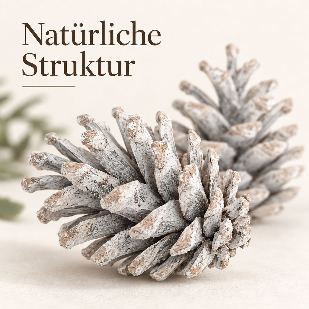 Tannenzapfen weiß 1 kg, ca. 50 Stück, 5-6 cm, Pinus nigra, gekalkt – Detail