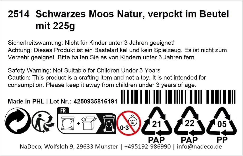 Schwarzes Moos Natur, verpackt im Beutel 2
