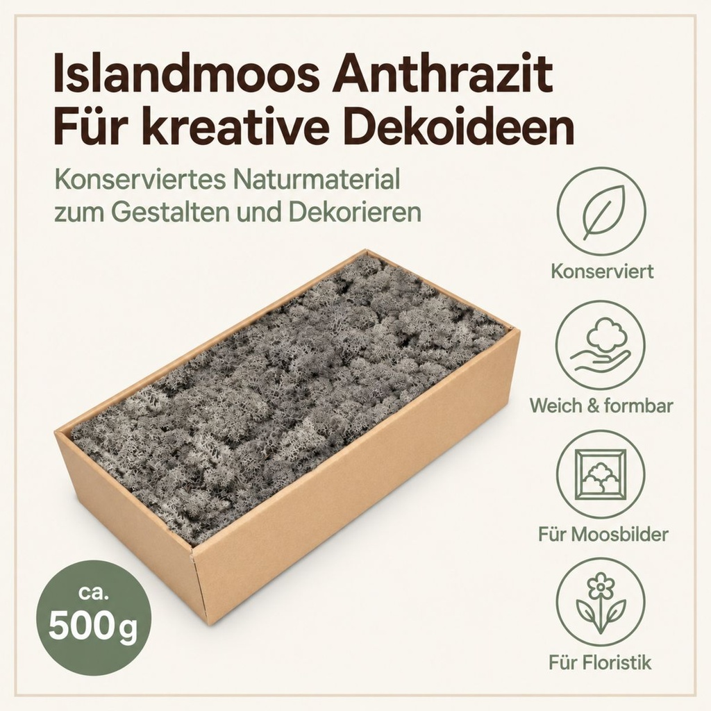 Islandmoos Anthrazit, Anthrazit, 500 g – Eigenschaften im Überblick