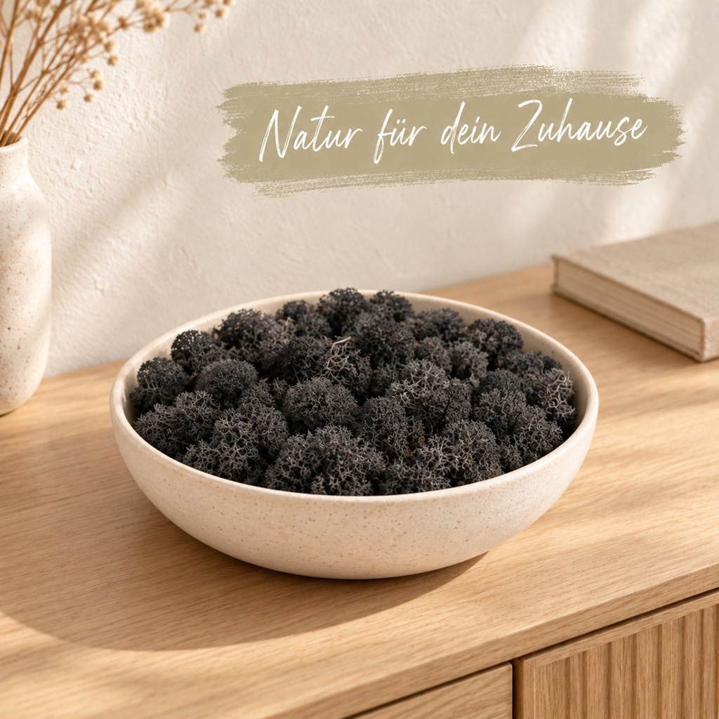 Islandmoos Schwarz, Schwarz, 500 g – dekoriert im Wohnraum