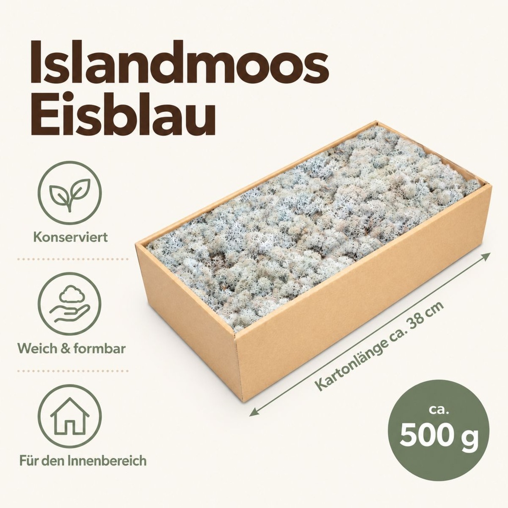 Islandmoos Eisblau, Eisblau, 500 g – Maße und Liefermenge auf einen Blick