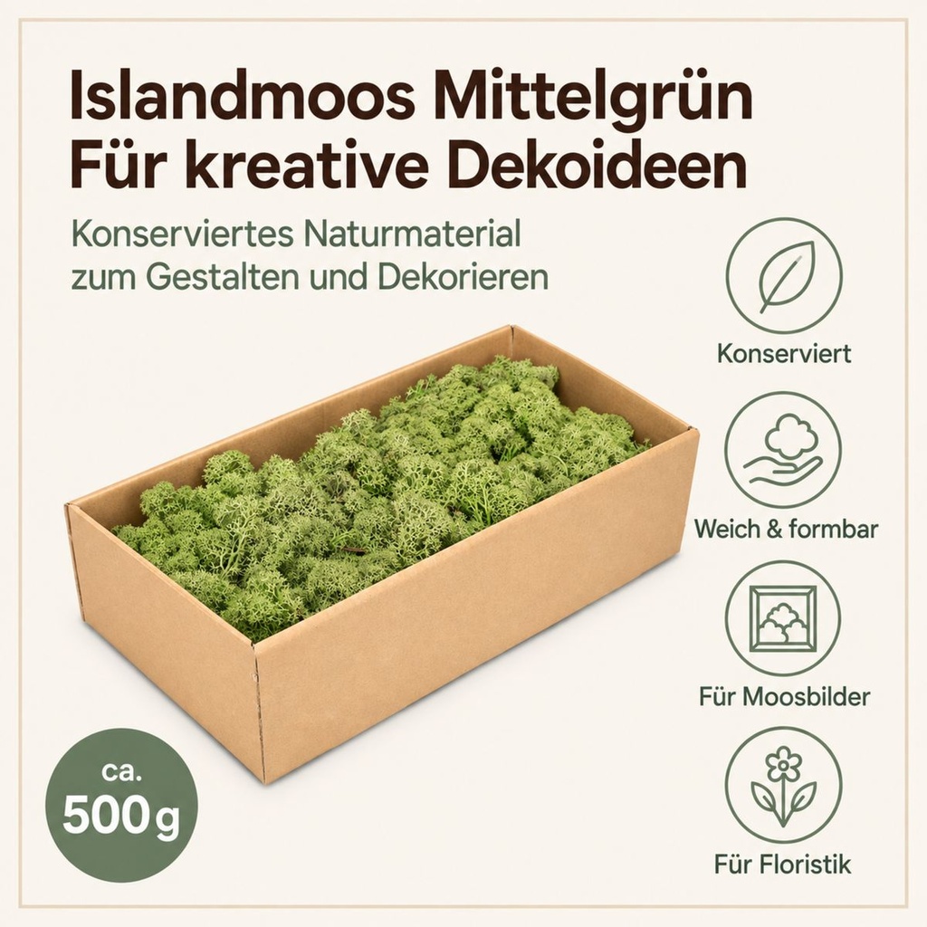 Islandmoos Mittelgrün, Mittelgrün, 500 g – Eigenschaften im Überblick