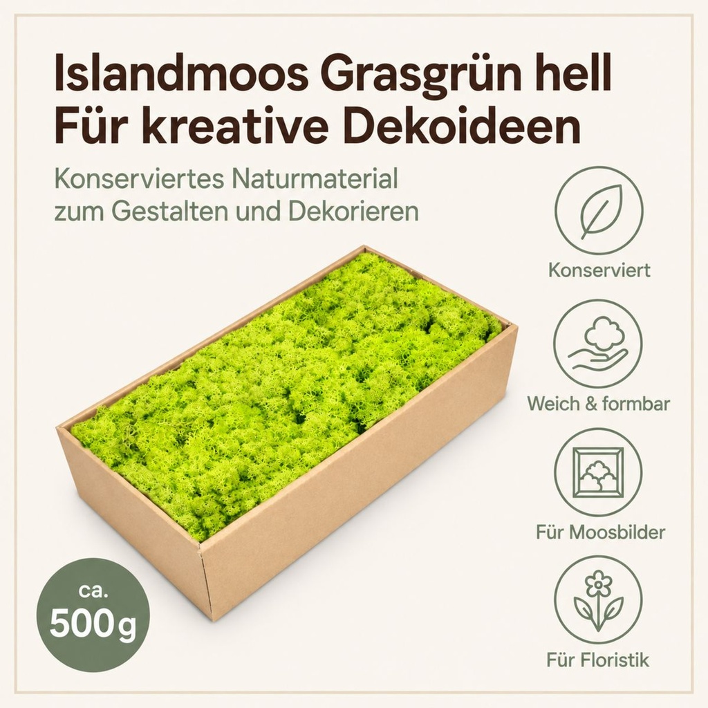 Islandmoos Grasgrün hell, Grasgrün hell, 500 g – Eigenschaften im Überblick