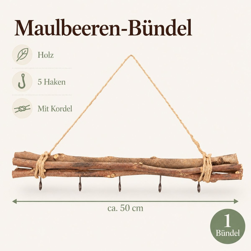 Maulbeeren Bündel natur geflammt, natur geflammt, 50 cm (Morus) – Maße und Liefermenge auf einen Blick