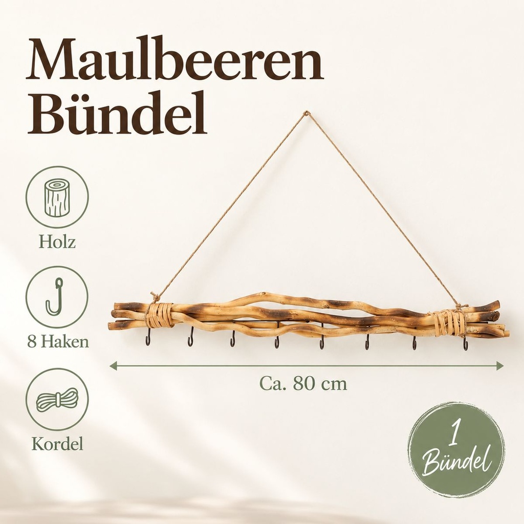 Maulbeeren Bündel natur geflammt, natur geflammt, 80 cm (Morus) – Maße und Liefermenge auf einen Blick