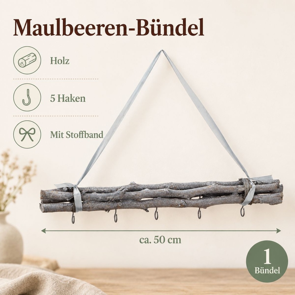 Maulbeeren Bündel grau-weiß, grau-weiß, 50 cm (Morus) – Maße und Liefermenge auf einen Blick