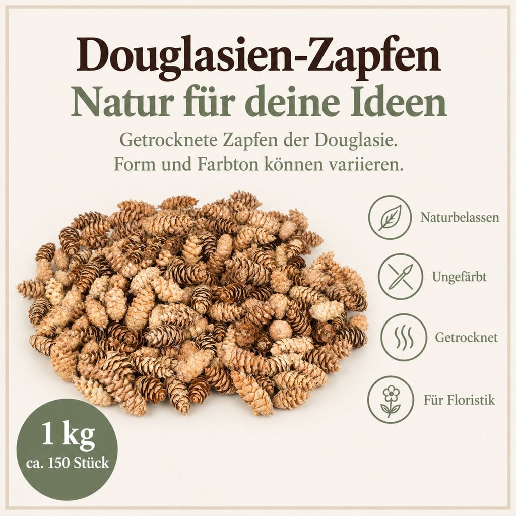 Douglasien Zapfen, Natur, 150 Stück, 5-8 cm (Pseudotsuga) – Eigenschaften im Überblick