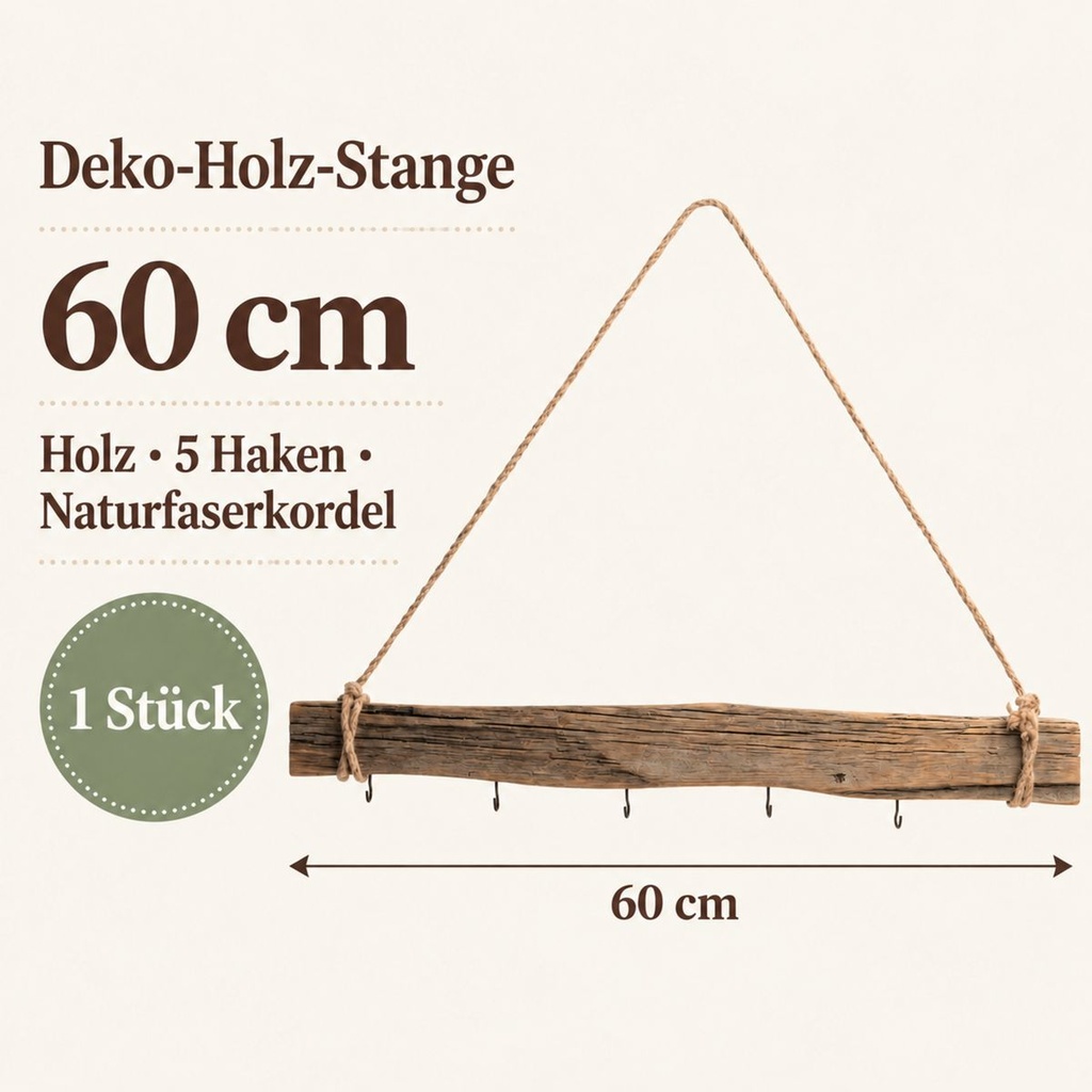 Deko-Holz-Stange, Grau, 60 cm – Maße und Liefermenge auf einen Blick