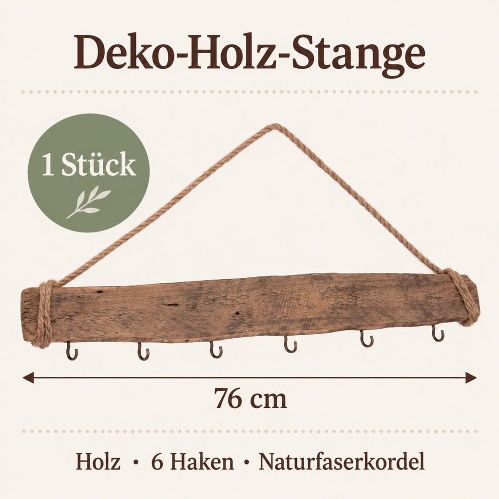 Deko-Holz-Stange, Grau, 76 cm – Maße und Liefermenge auf einen Blick