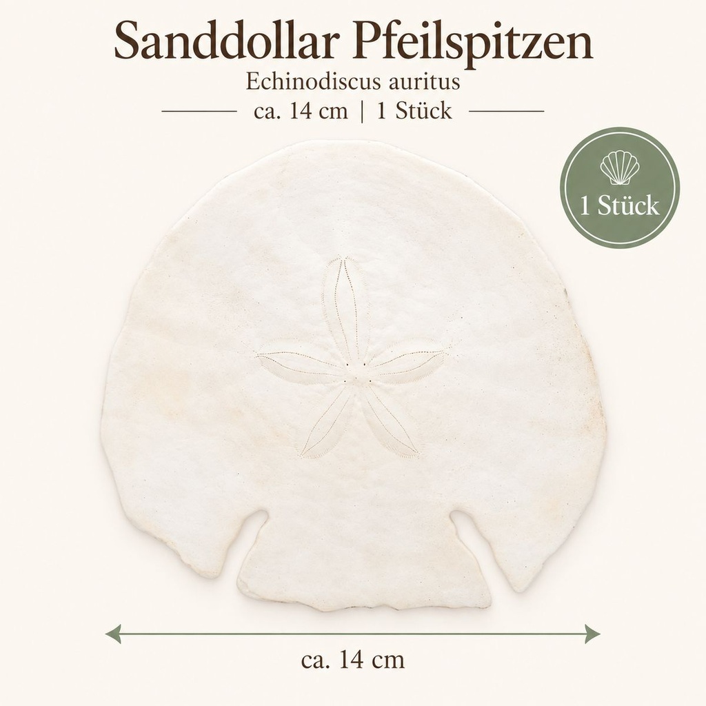 Sanddollar Pfeilspitzen ca. 14 cm, 1 Stück, Echinodiscus auritus – Maße