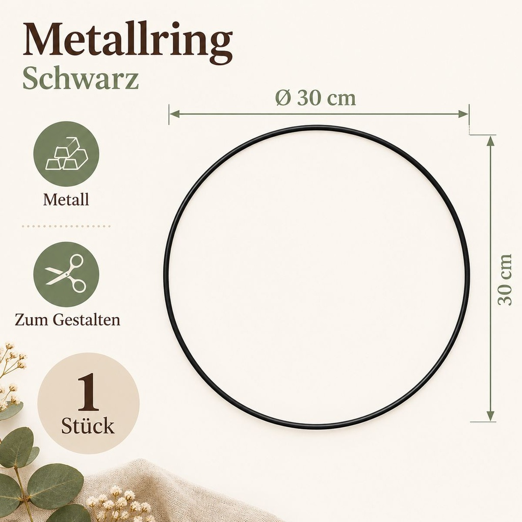 Metallring schwarz, Schwarz, Ø 30 cm – Maße und Liefermenge auf einen Blick
