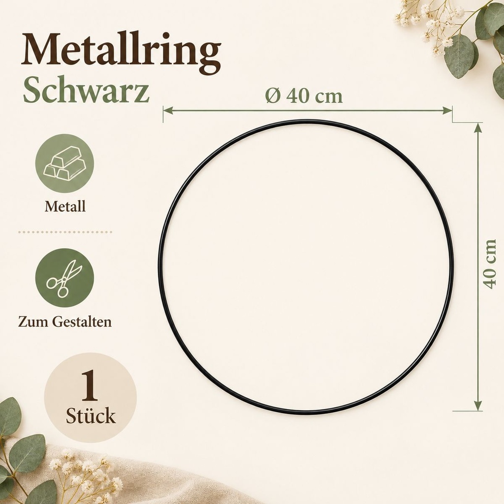 Metallring schwarz, Schwarz, Ø 40 cm – Maße und Liefermenge auf einen Blick