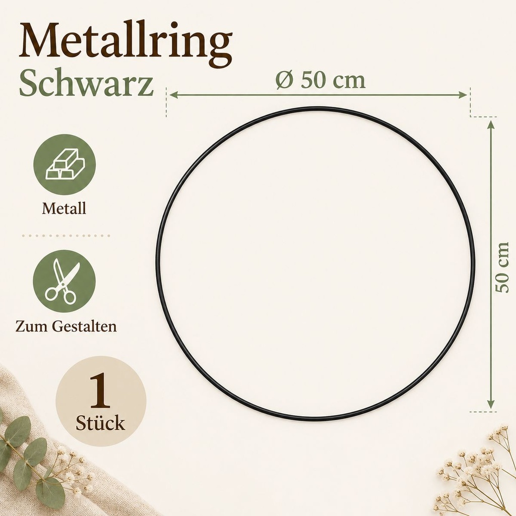Metallring schwarz, Schwarz, Ø 50 cm – Maße und Liefermenge auf einen Blick
