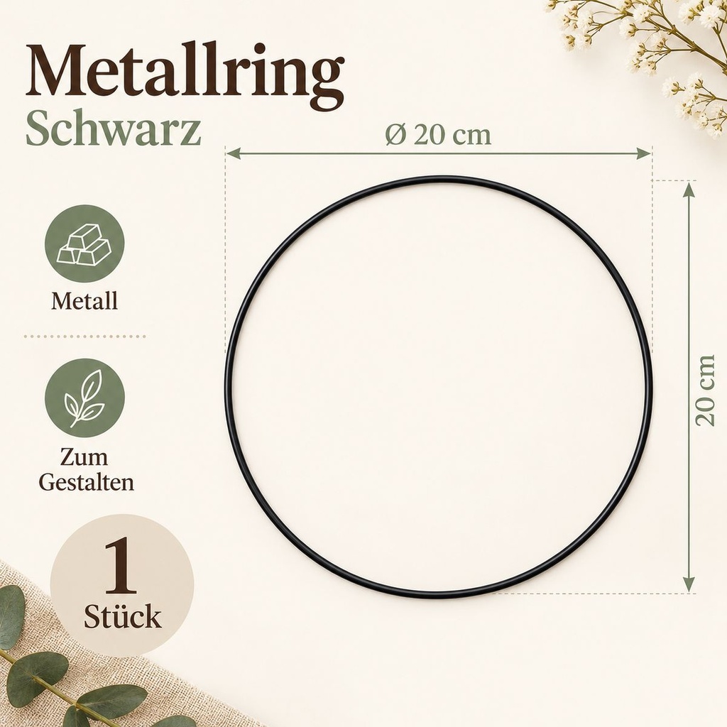 Metallring schwarz, Schwarz, Ø 20 cm – Maße und Liefermenge auf einen Blick