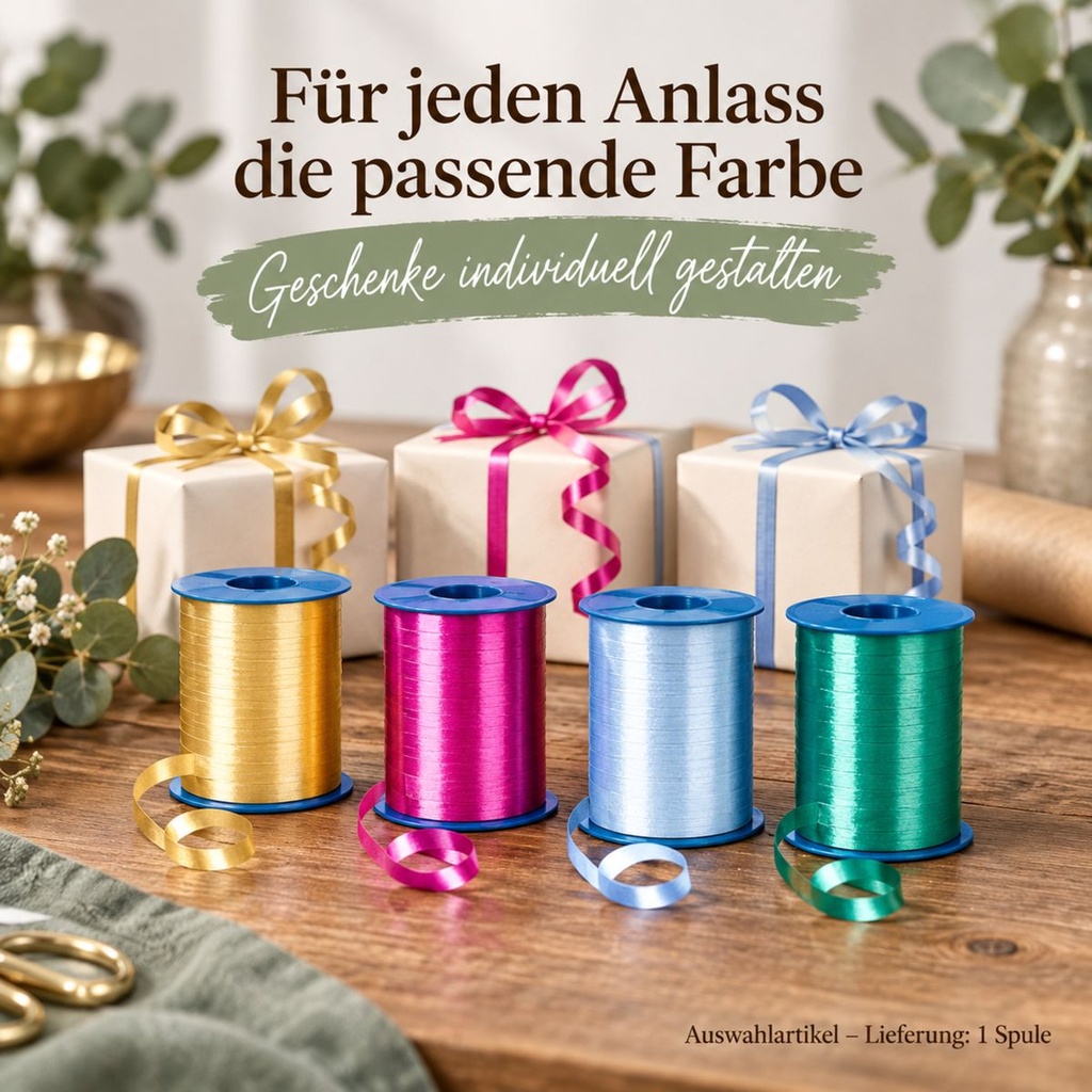Kringelband America 500 m, 5 mm, Präsentband 20 Farben, Kräuselband – Anwendung 1