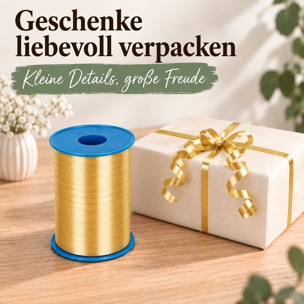 Kringelband America 500 m, 5 mm, Präsentband in Gold, Kräuselband – Anwendung 2