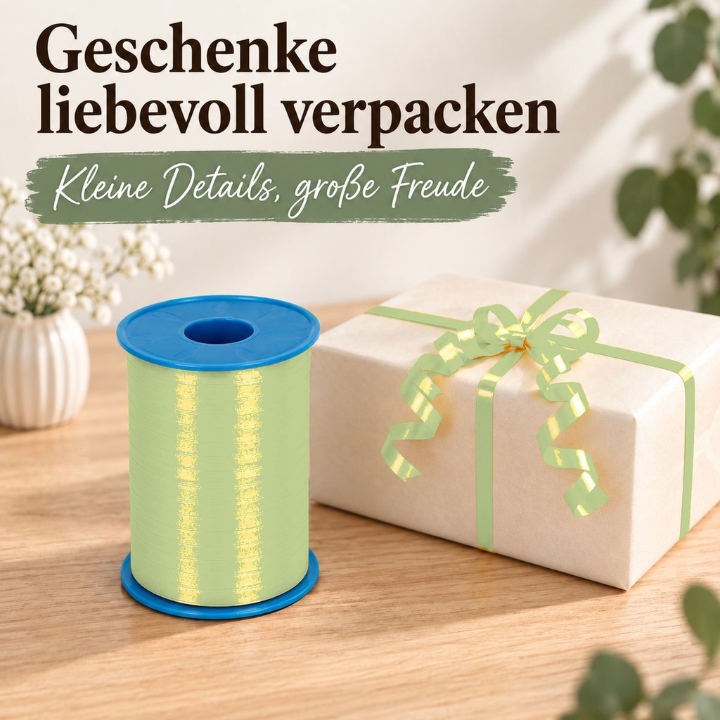 Kringelband America 500 m, 5 mm, Präsentband Olive, Kräuselband – Anwendung 2