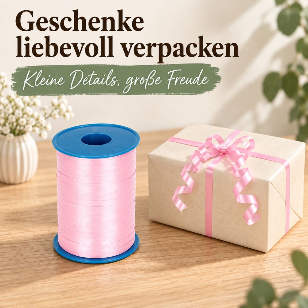 Kringelband America 500m, 5 mm, Präsentband Pfingstrose, Kräuselband – Anwendung 1