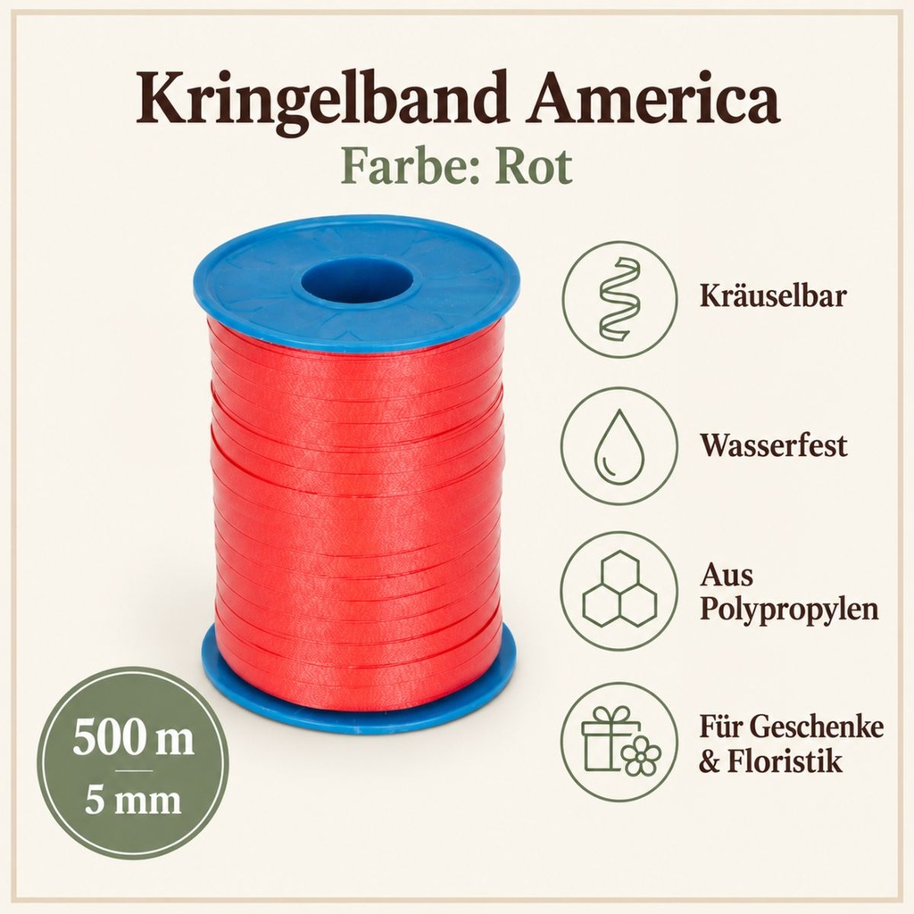 Kringelband America 500 m, 5 mm, Präsentband in Rot, Kräuselband – Wohnszene
