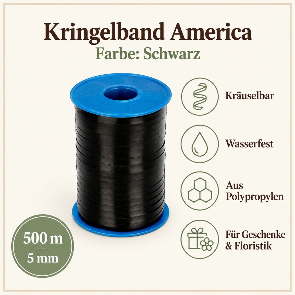 Kringelband America 500 m, 5 mm, Präsentband Schwarz, Kräuselband – Wohnszene