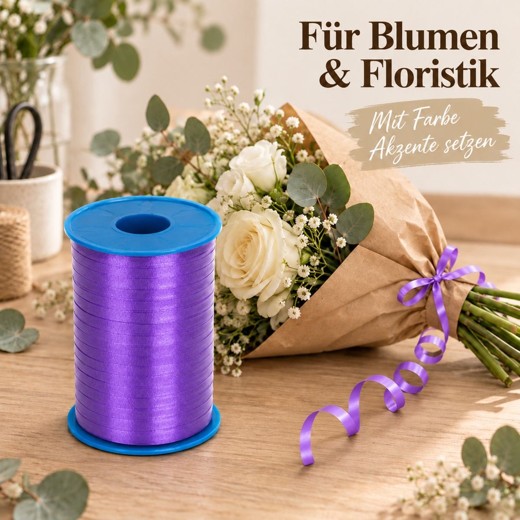 Kringelband America 500 m, 5 mm, Präsentband Violett, Kräuselband – Anwendung 2