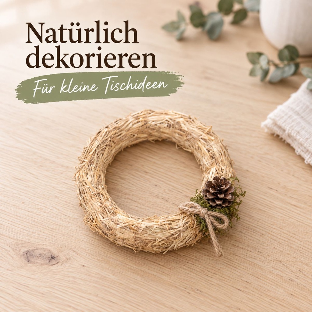 Strohkranz natur, beige, Ø 15 cm, H 2.5 cm – im Einsatz