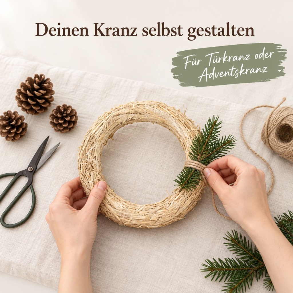Strohkranz natur, beige, Ø 20 cm, H 3 cm – in einer zweiten Verwendung