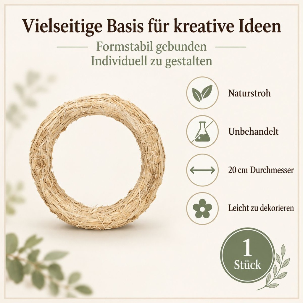 Strohkranz natur, beige, Ø 20 cm, H 3 cm – Eigenschaften im Überblick