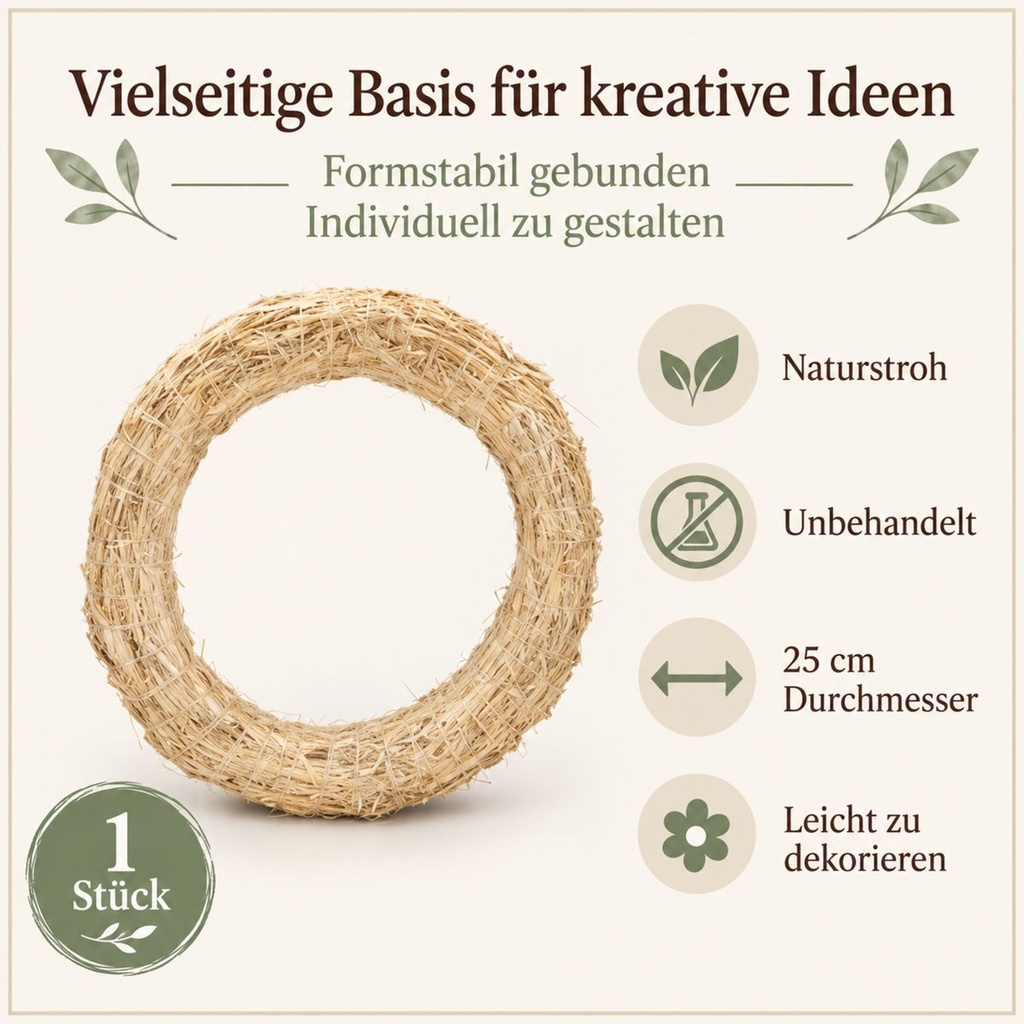 Strohkranz natur, beige, Ø 25 cm, H 5 cm – Eigenschaften im Überblick