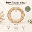Strohkranz natur, beige, Ø 30 cm, H 5.5 cm – Maße und Liefermenge auf einen Blick