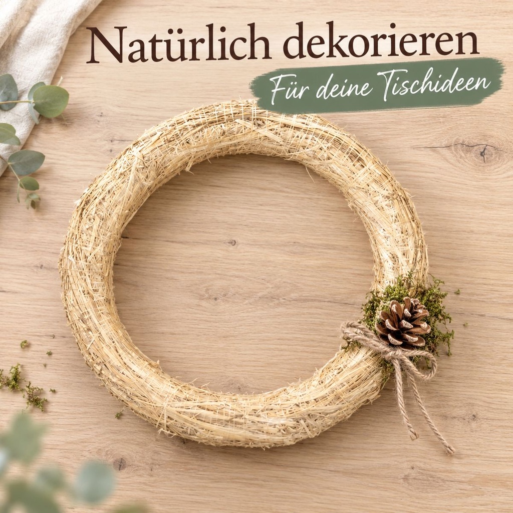 Strohkranz natur, beige, Ø 40 cm, H 7 cm – im Einsatz