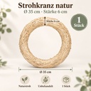 Strohkranz natur, beige, Ø 35 cm, H 6 cm – Maße und Liefermenge auf einen Blick