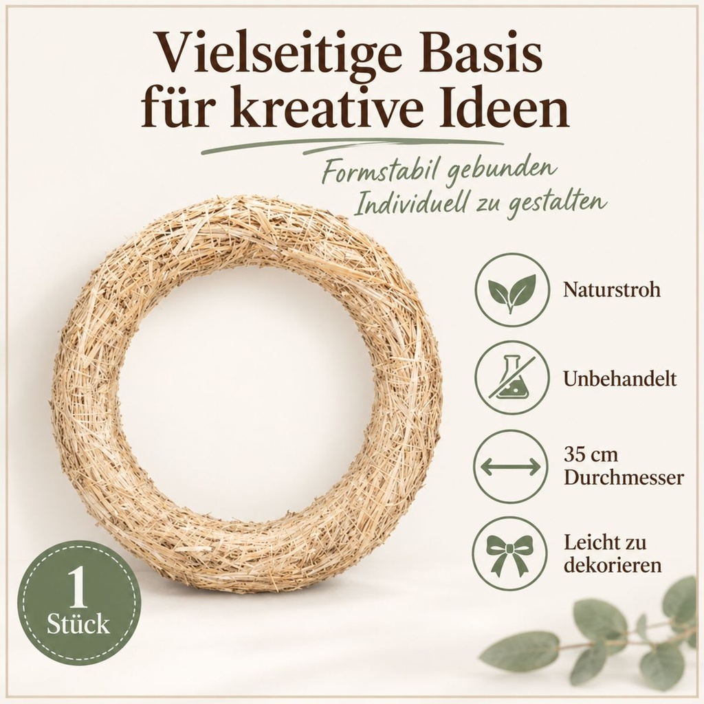 Strohkranz natur, beige, Ø 35 cm, H 6 cm – Eigenschaften im Überblick