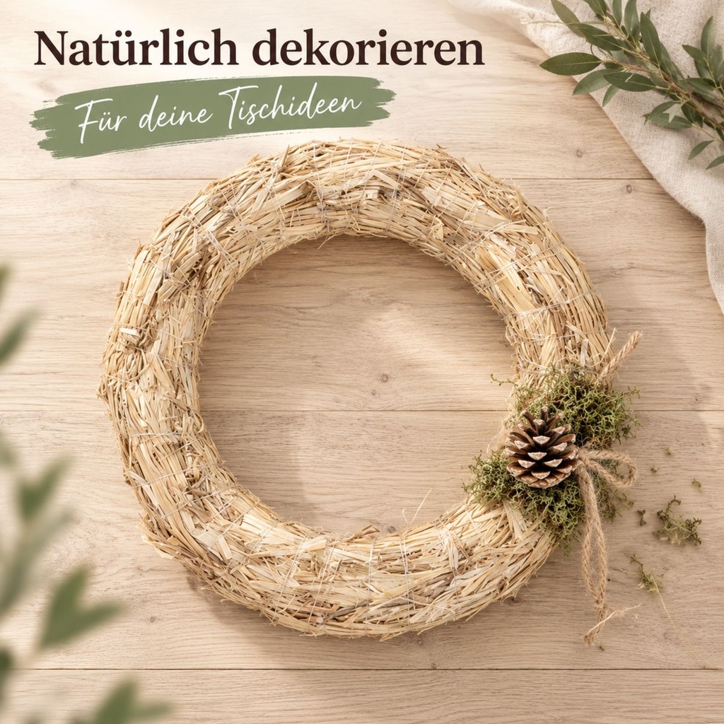 Strohkranz natur, beige, Ø 50 cm, H 7 cm – im Einsatz