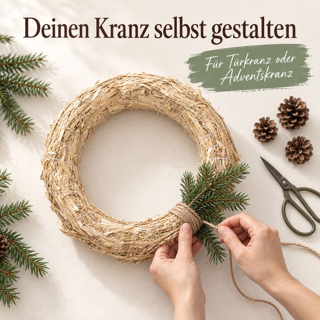 Strohkranz natur, beige, Ø 50 cm, H 7 cm – in einer zweiten Verwendung