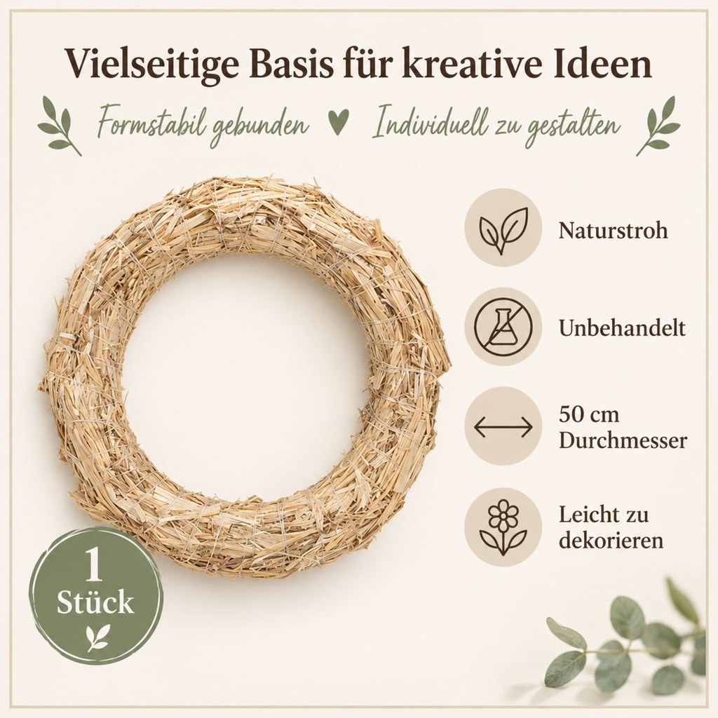 Strohkranz natur, beige, Ø 50 cm, H 7 cm – Eigenschaften im Überblick