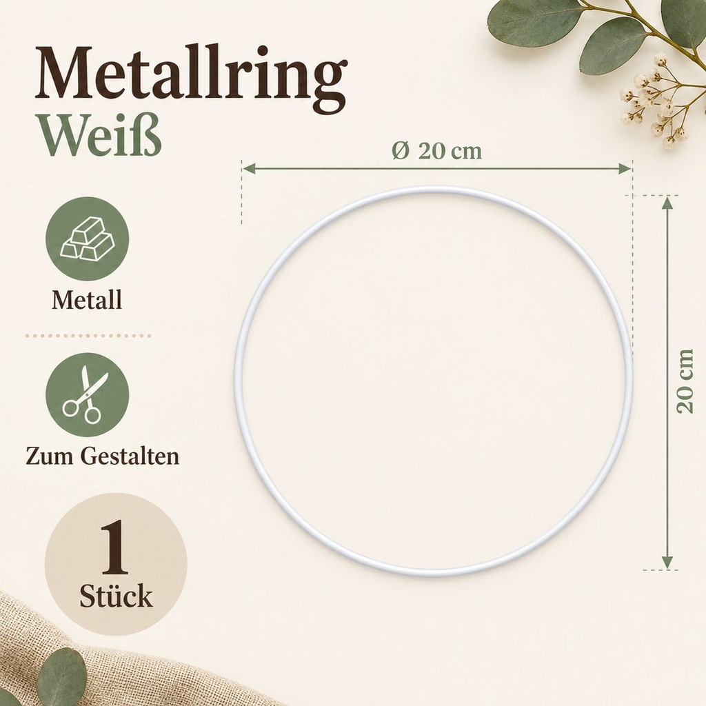 Metallring weiß, Weiß, Ø 20 cm – Maße und Liefermenge auf einen Blick