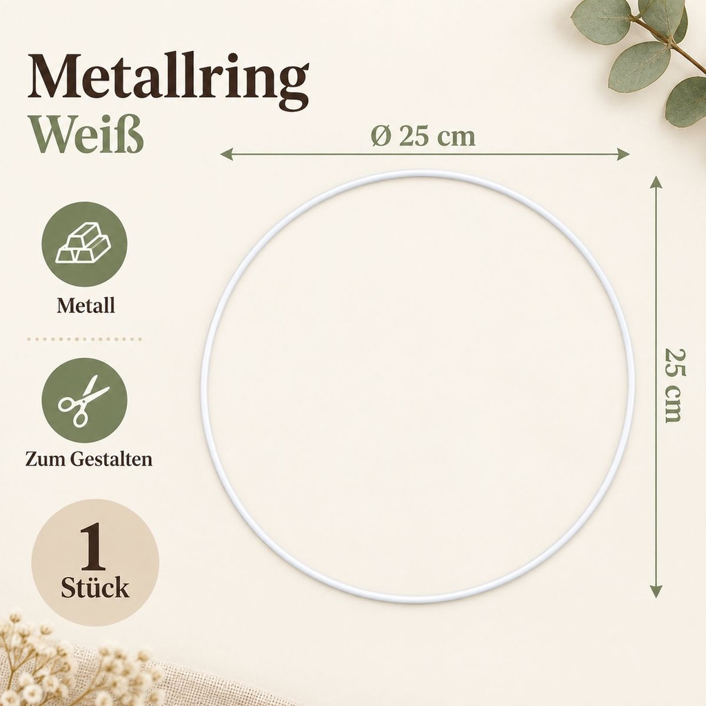 Metallring weiß, Weiß, Ø 25 cm – Maße und Liefermenge auf einen Blick