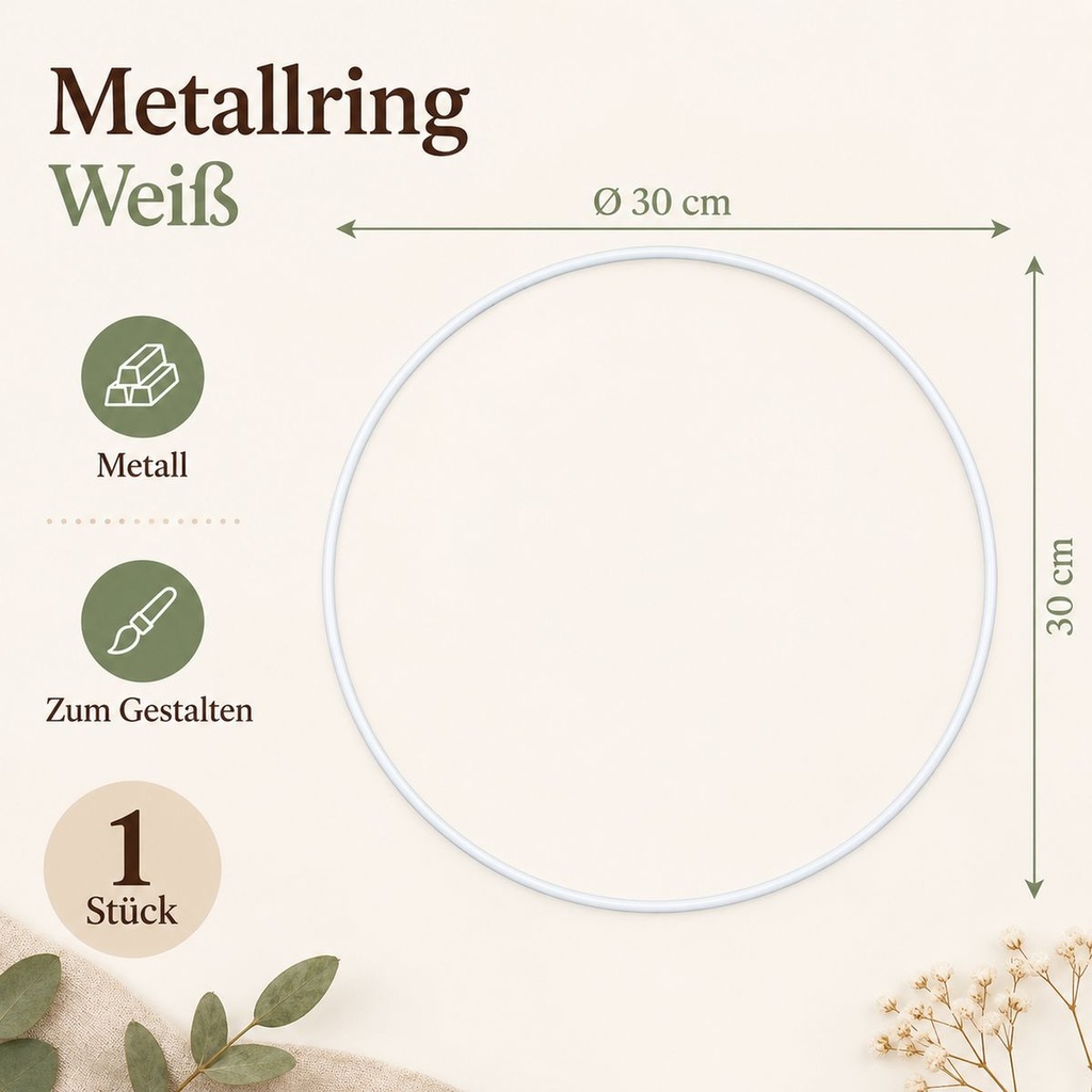 Metallring weiß, Weiß, Ø 30 cm – Maße und Liefermenge auf einen Blick