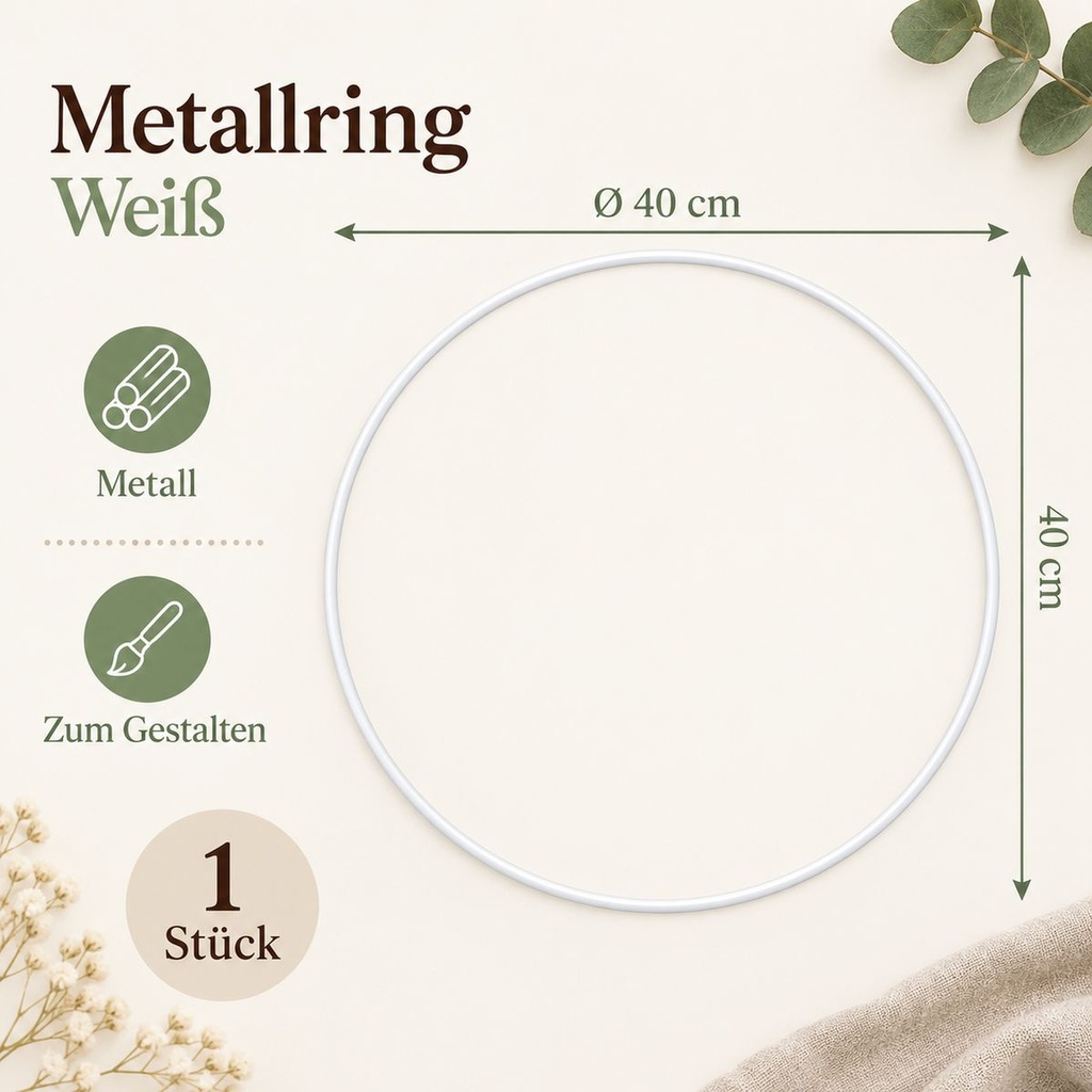 Metallring weiß, Weiß, Ø 40 cm – Maße und Liefermenge auf einen Blick