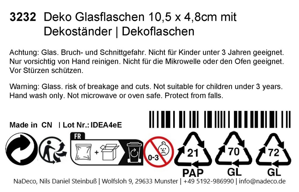 Deko Glasflaschen 10,5 x 4,8cm mit Dekos 2