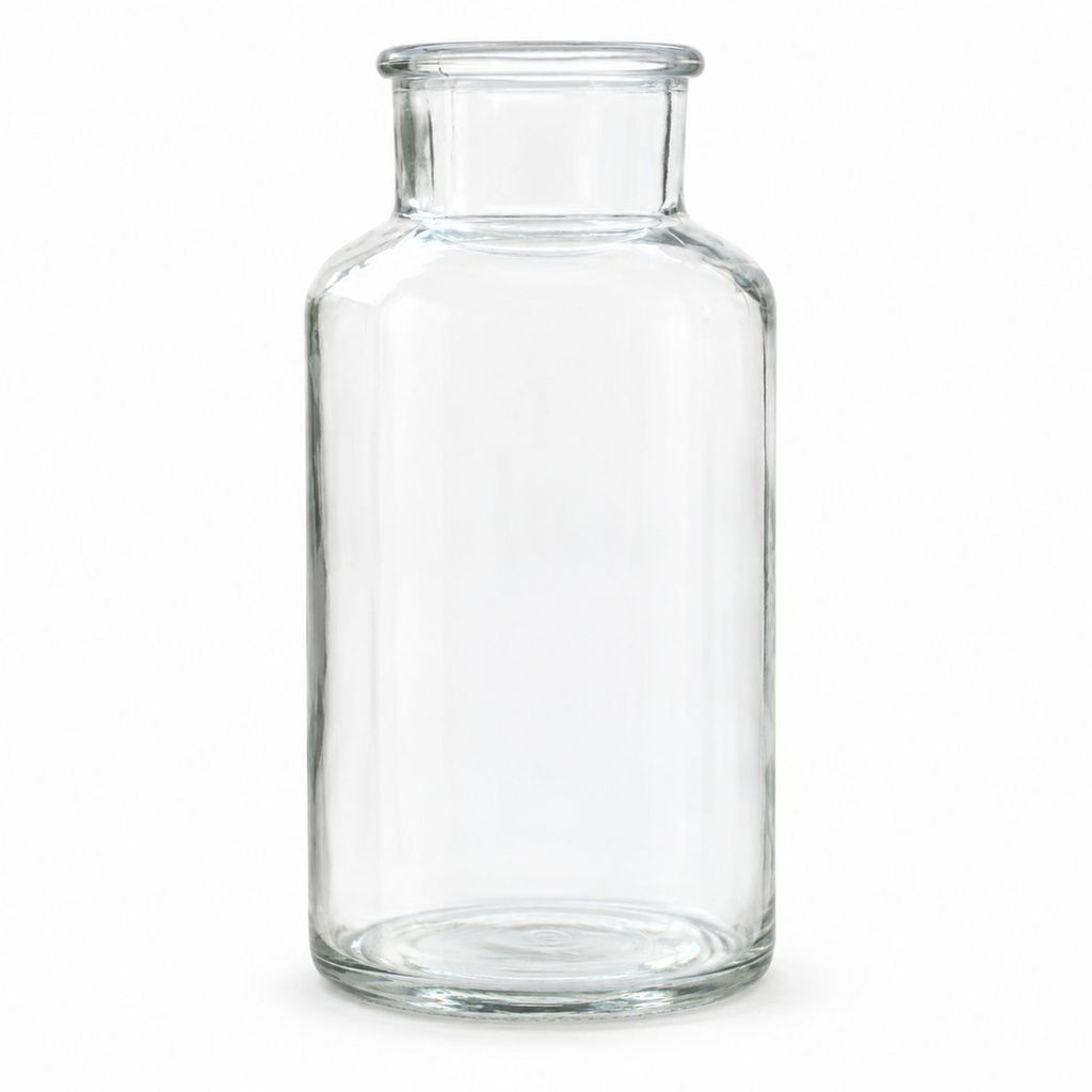Apothekerflasche aus klarem Glas im Vintage-Look, 20 cm hoch, Ø 10 cm – freigestellt vor weißem Hintergrund