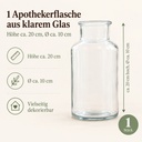 Apothekerflasche aus klarem Glas im Vintage-Look: 20 cm hoch, Ø 10 cm – Maße und Lieferumfang auf einen Blick